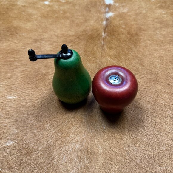 Vintage Wooden Pear & Apple Salt and Pepper Shaker Set | Mid Century Modern - Picture 2 of 7